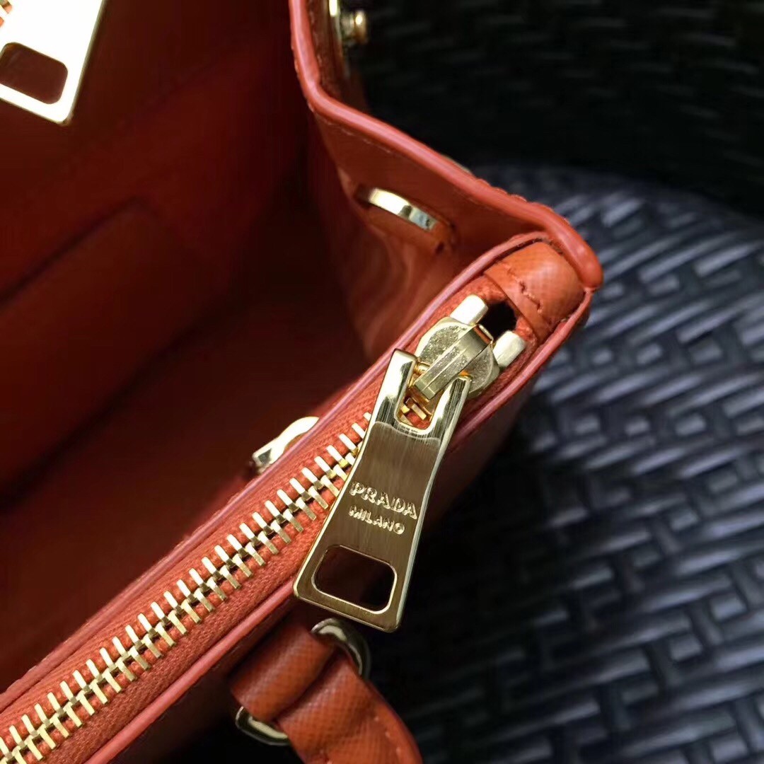 Prada Galleria Small Bag In Orange Saffiano Leather