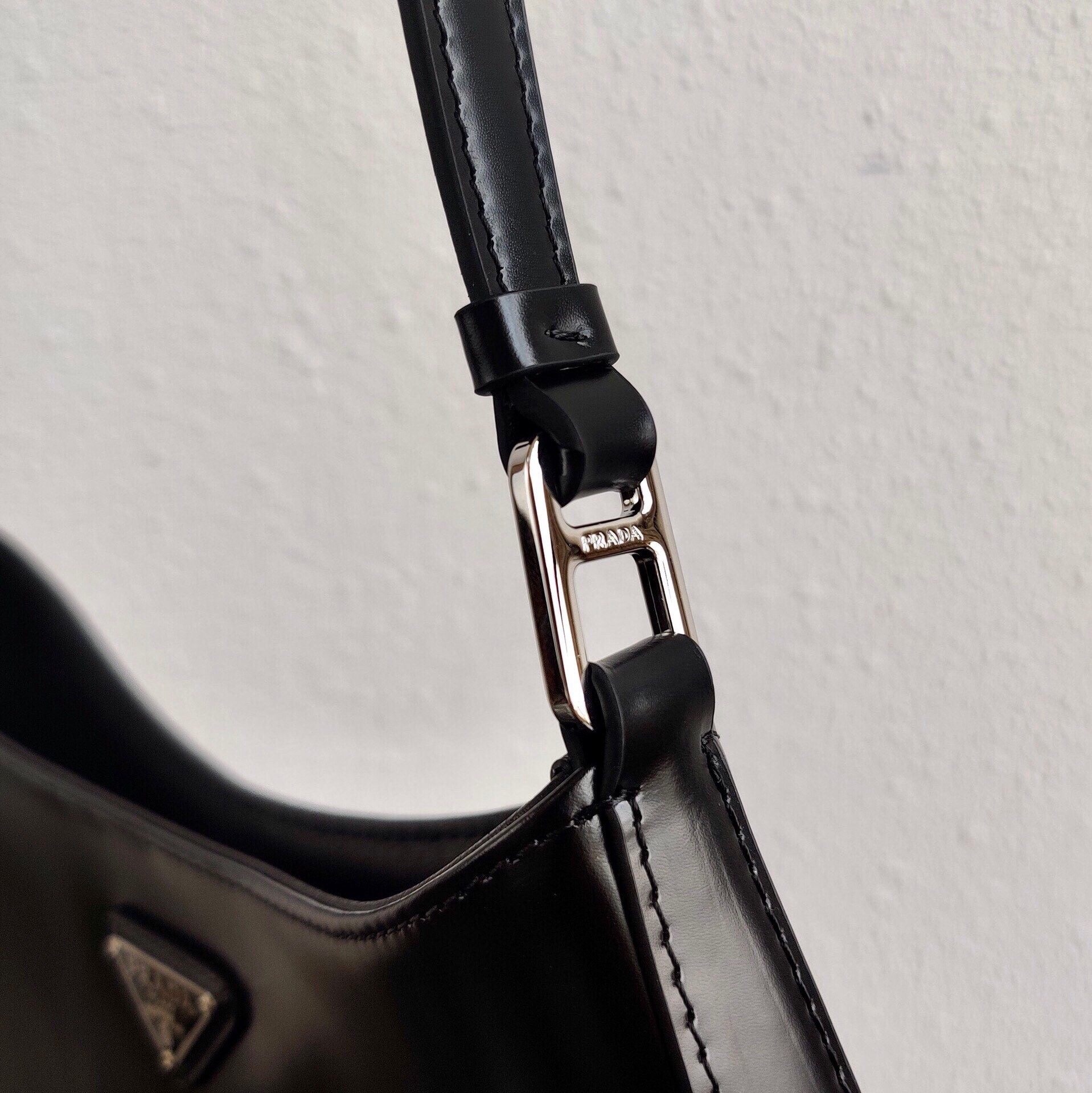 Prada Cleo Small Shoulder Bag In Black Brushed Leather