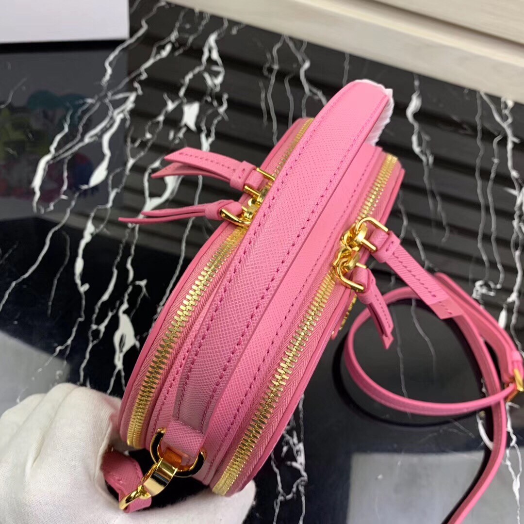 Prada Odette Heart Bag In Pink Saffiano Leather