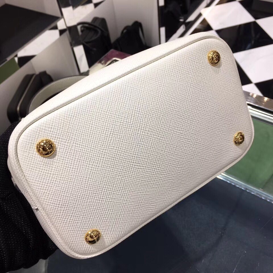 Prada White Saffiano North South Double Medium Bag