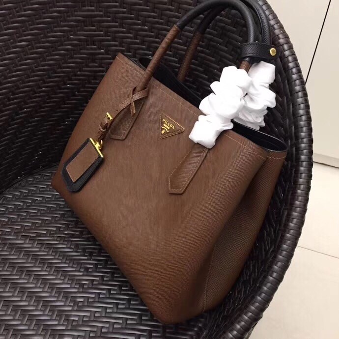 Prada Bicolor Double Medium Palisander Saffiano Bag