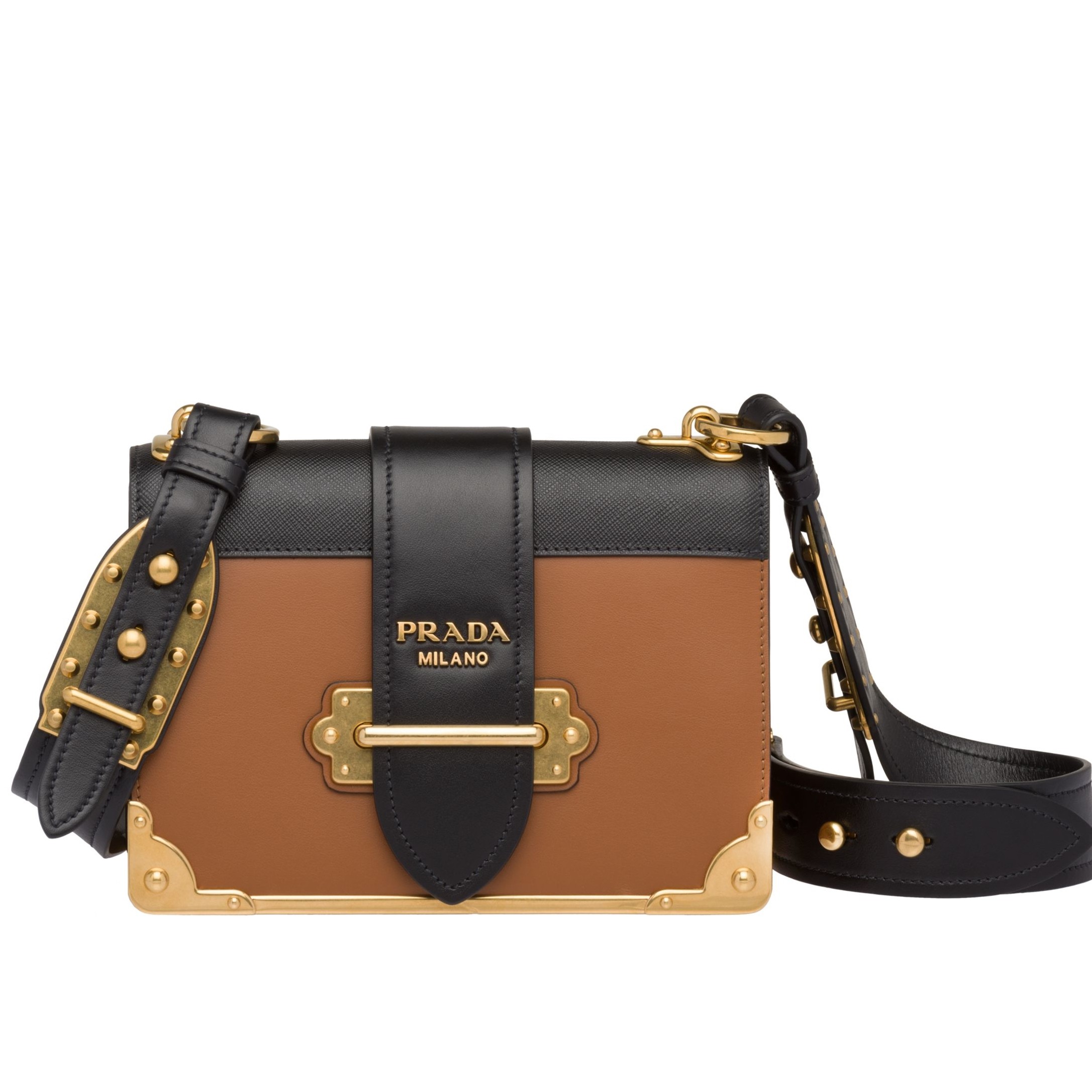 Prada Cahier Shoulder Bag In Brown/Black Leather