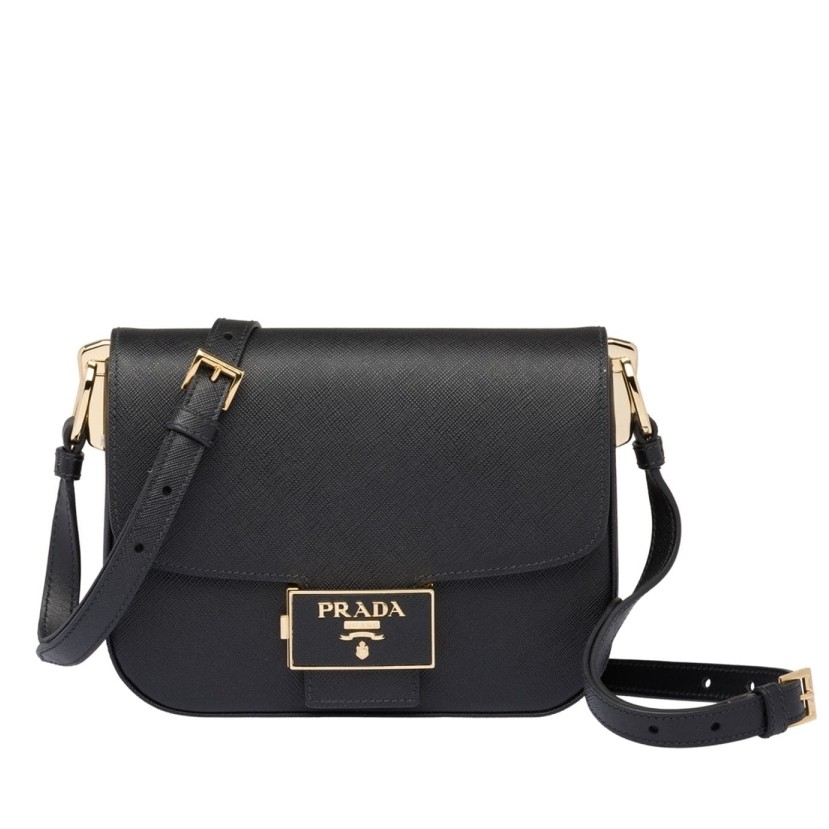 Prada Embleme Shoulder Bag In Black Saffiano Leather