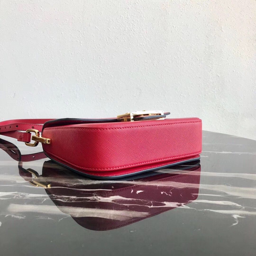 Prada Embleme Shoulder Bag In Red Saffiano Leather