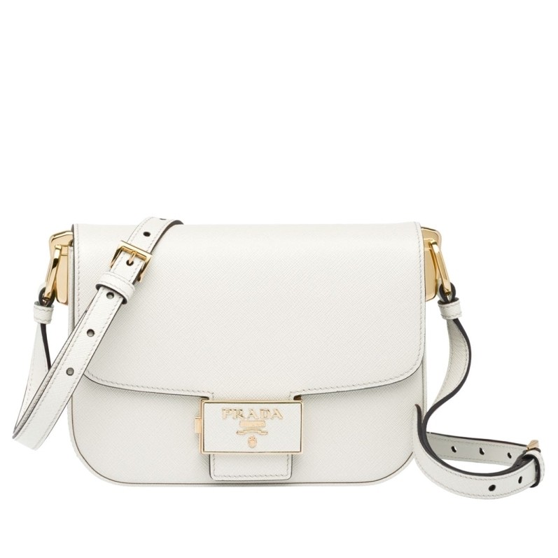 Prada Embleme Shoulder Bag In White Saffiano Leather