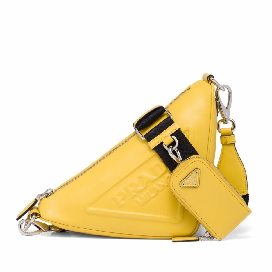 Prada Triangle Shoulder Bag In Yellow Leather