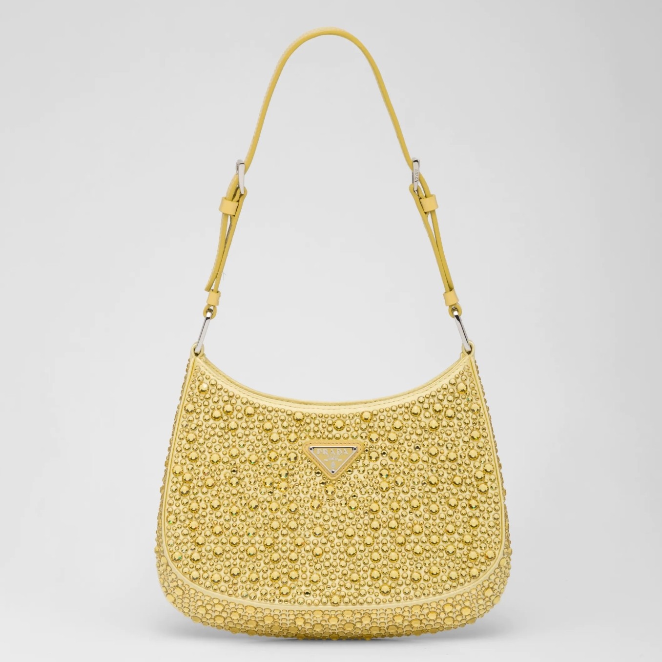 Prada Cleo Bag In Yellow Satin with Cystal Appliques