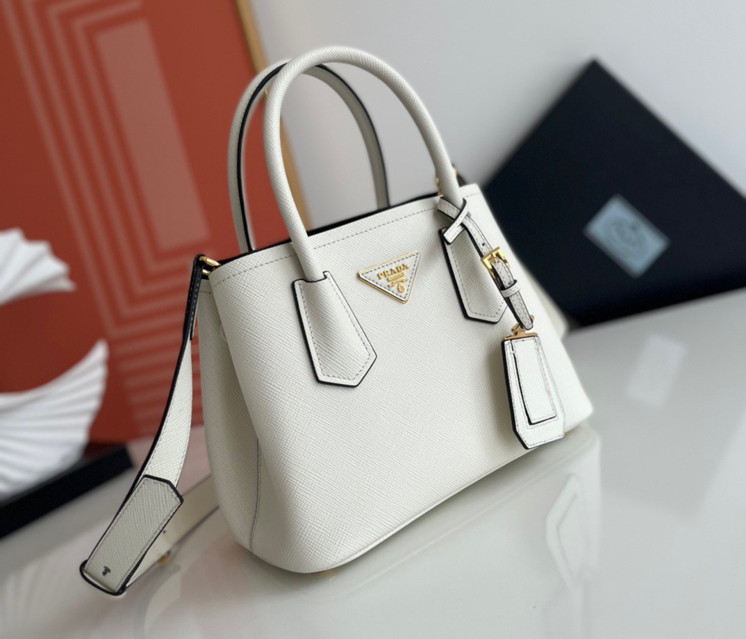 Prada Double Mini Bag In White Saffiano Leather