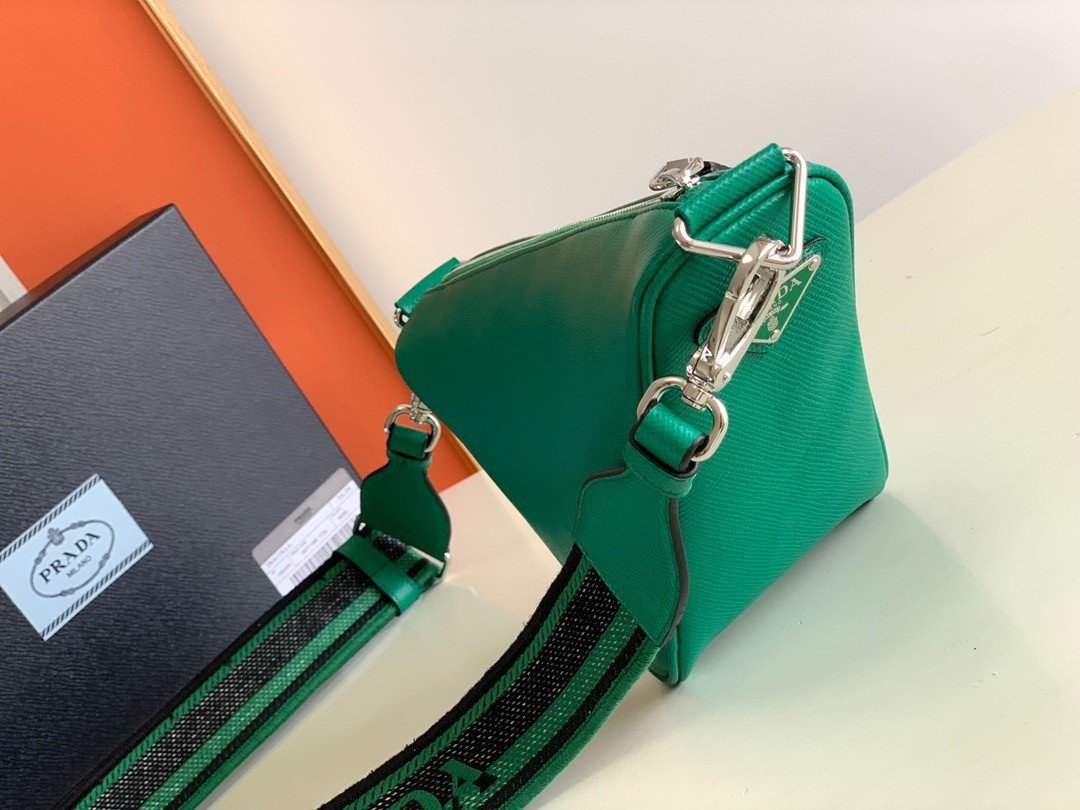 Prada Triangle Shoulder Bag In Green Saffiano Leather