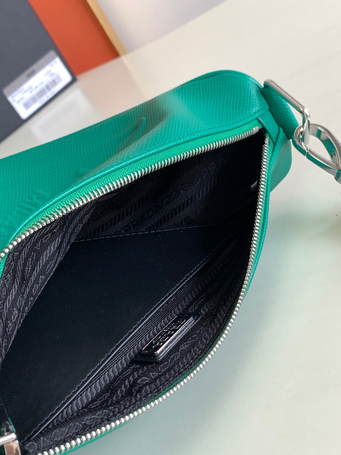 Prada Triangle Shoulder Bag In Green Saffiano Leather