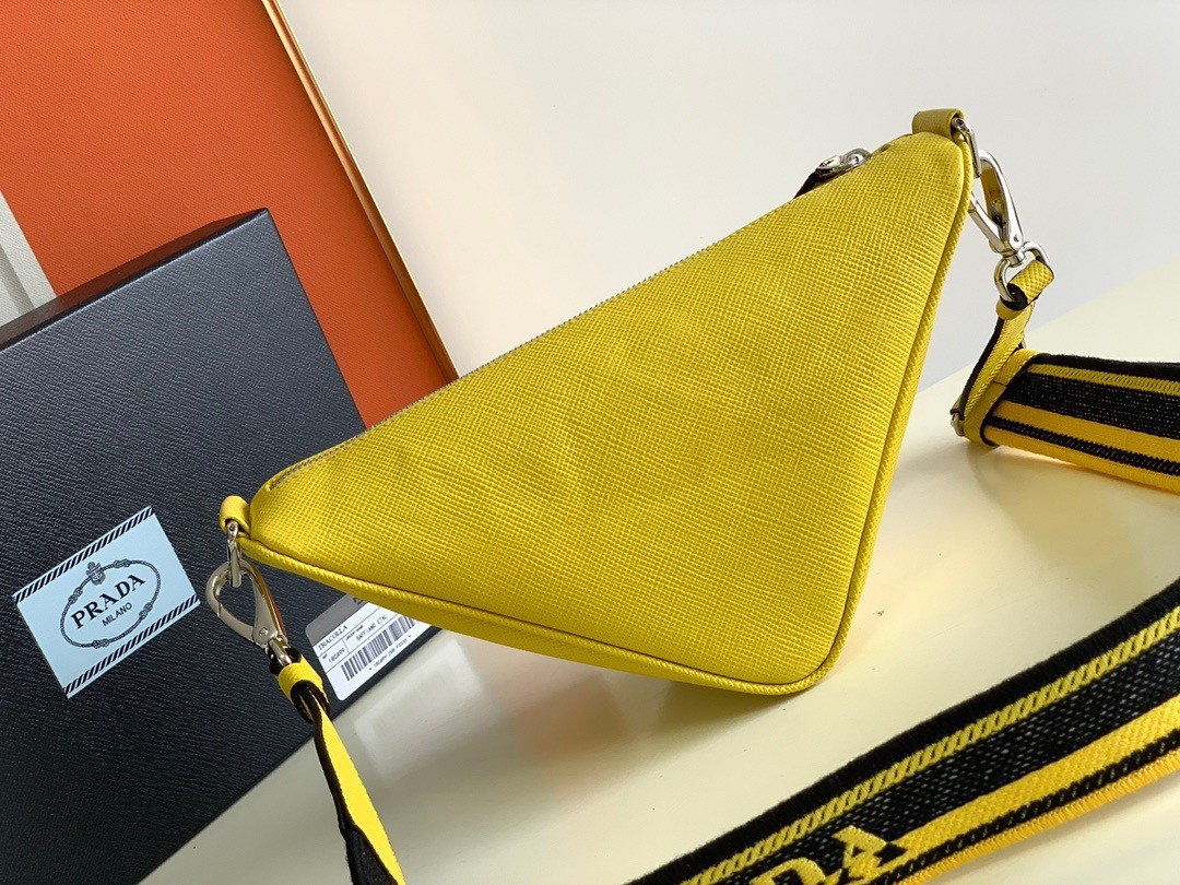 Prada Triangle Shoulder Bag In Yellow Saffiano Leather