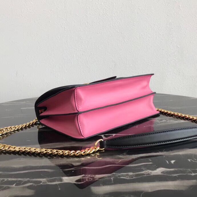 Prada Belle Shoulder Bag In Black/Pink Calfskin