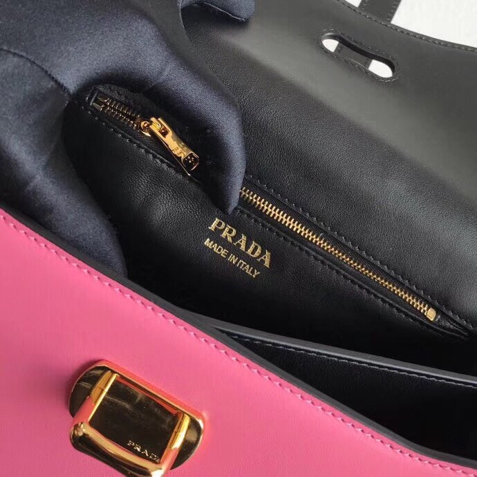 Prada Belle Shoulder Bag In Black/Pink Calfskin