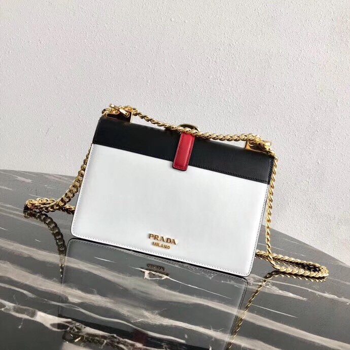 Prada Belle Shoulder Bag In Black/White Calfskin