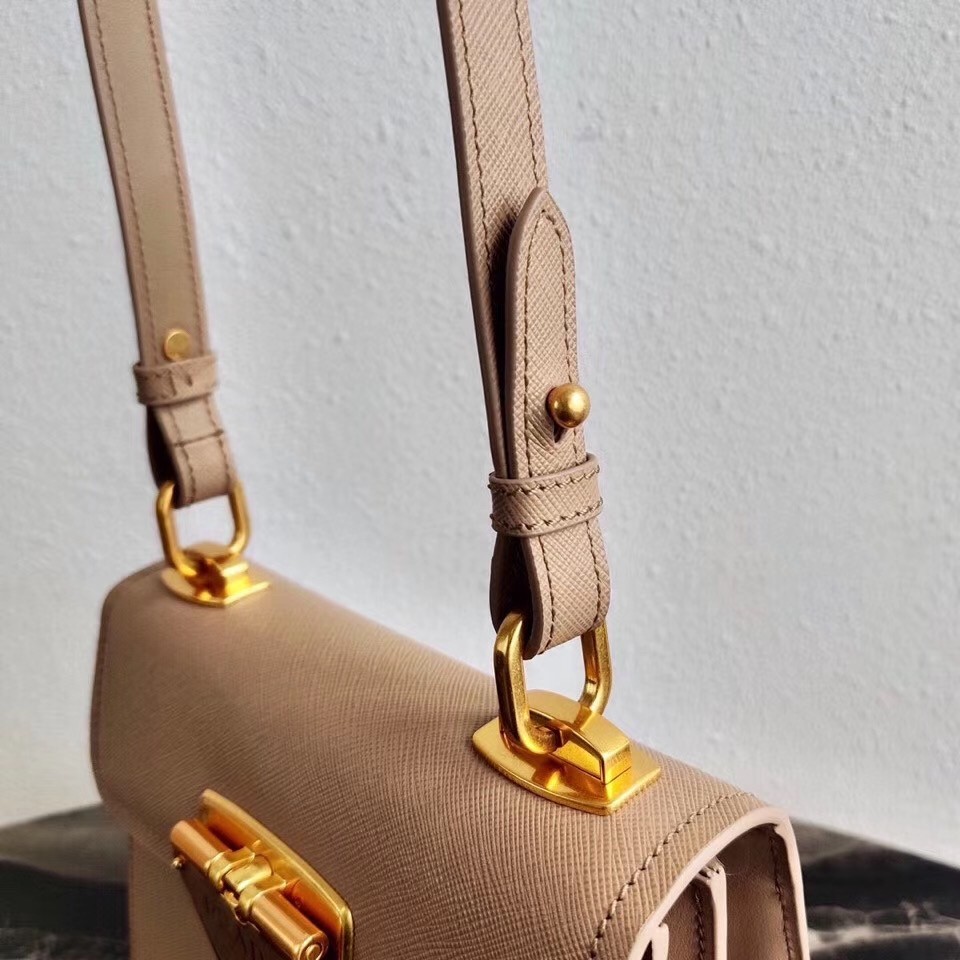 Prada Symbole Shoulder Bag In Beige Saffiano Leather