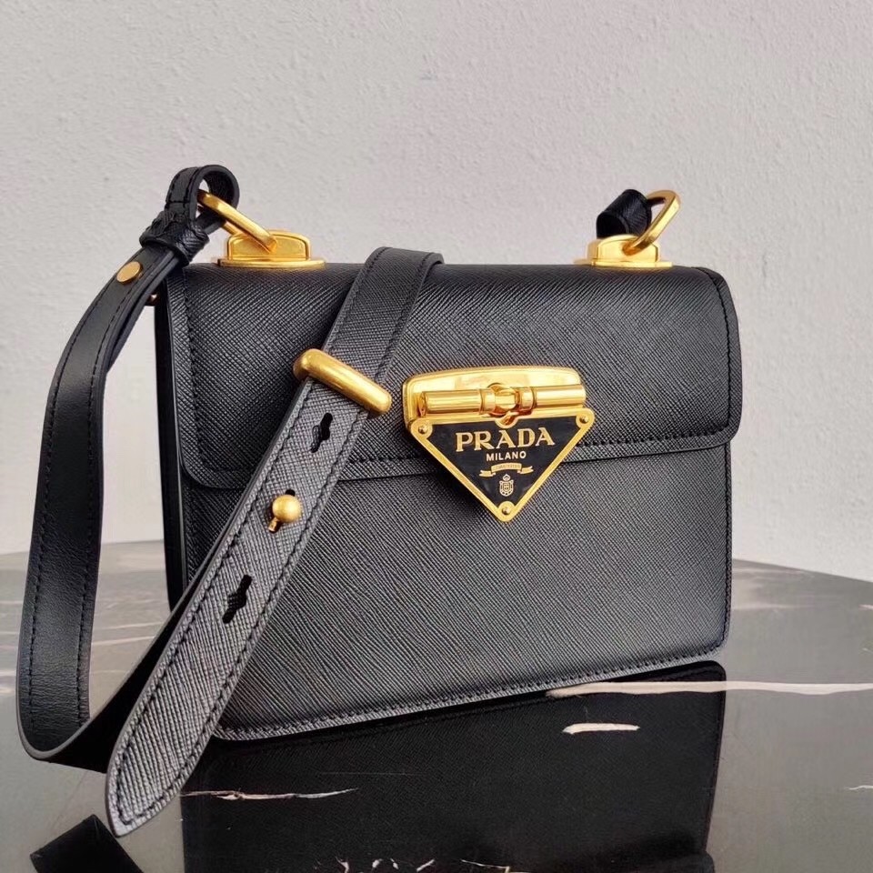 Prada Symbole Shoulder Bag In Black Saffiano Leather