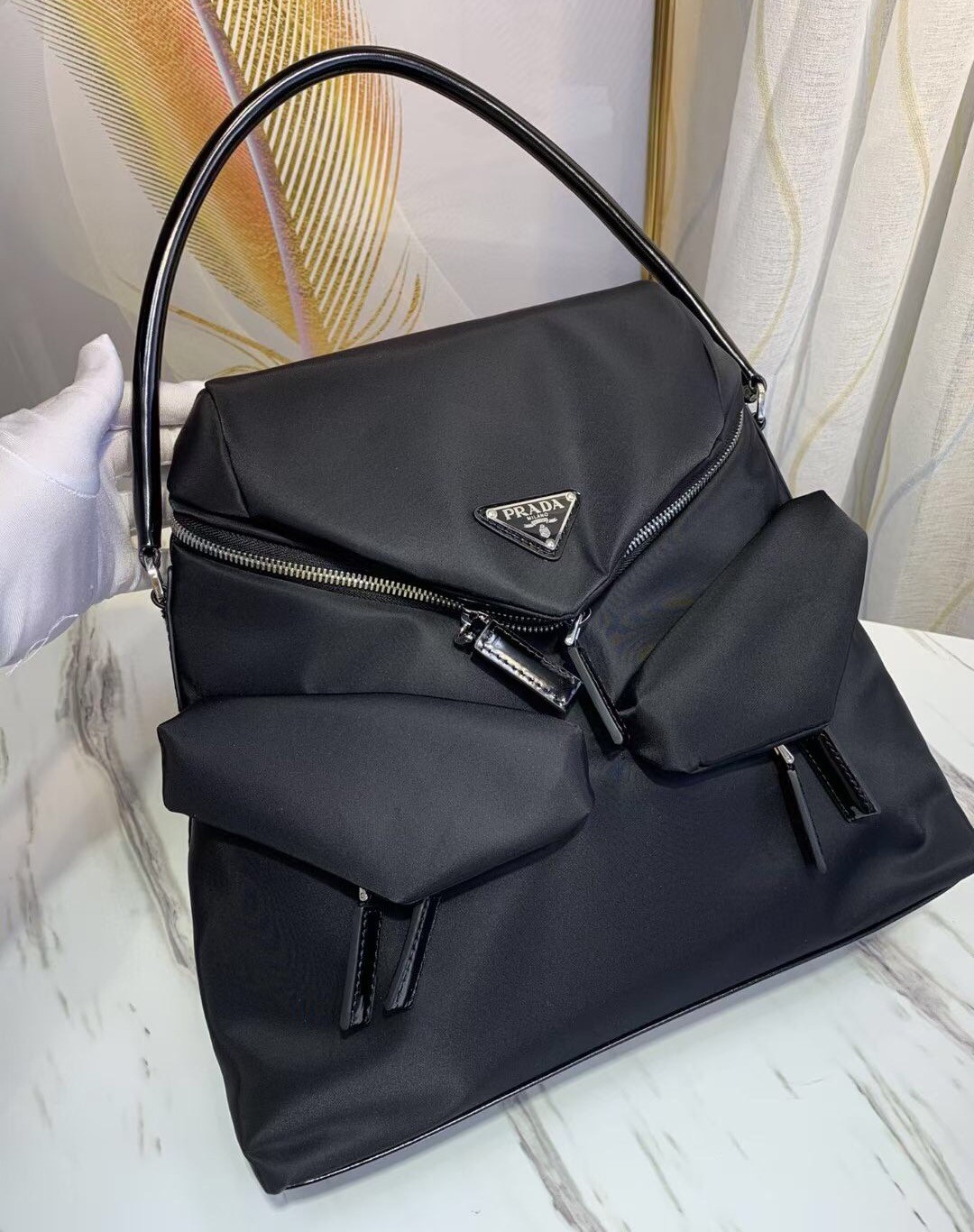 Prada Signaux Hobo In Bag In Black Nylon