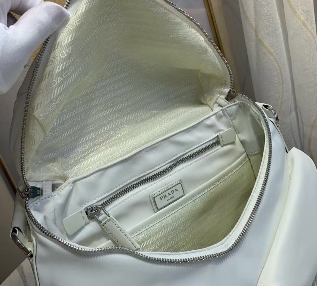 Prada Signaux Hobo In Bag In White Nylon