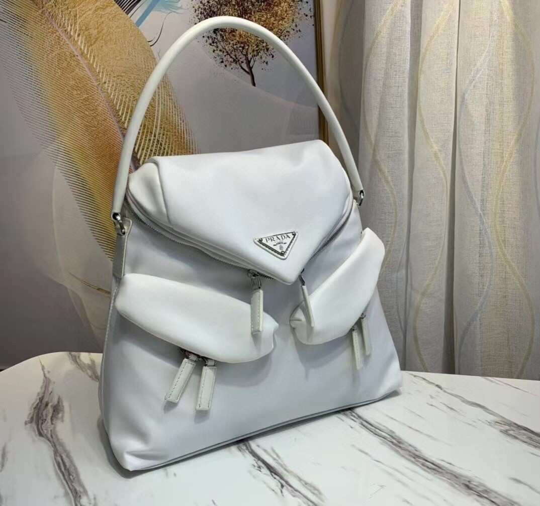 Prada Signaux Hobo In Bag In White Nylon