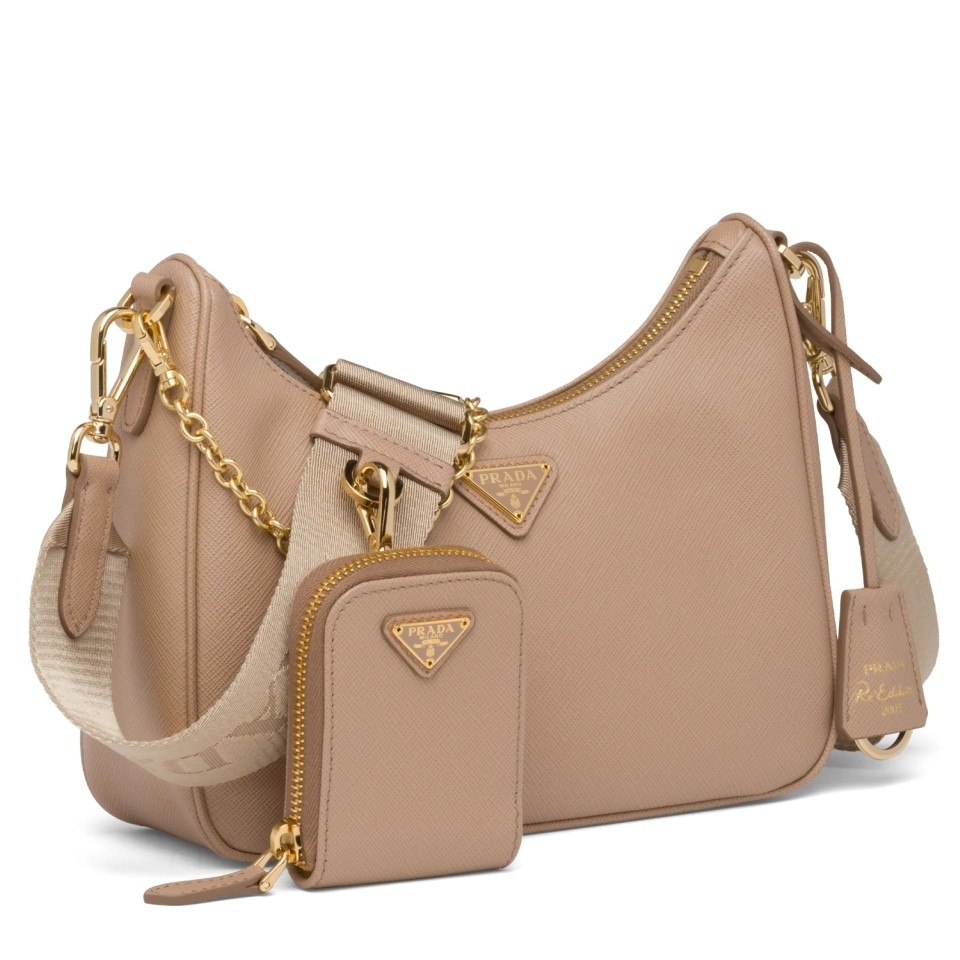 Prada Re-Edition 2005 Shoulder Bag In Beige Saffiano Leather