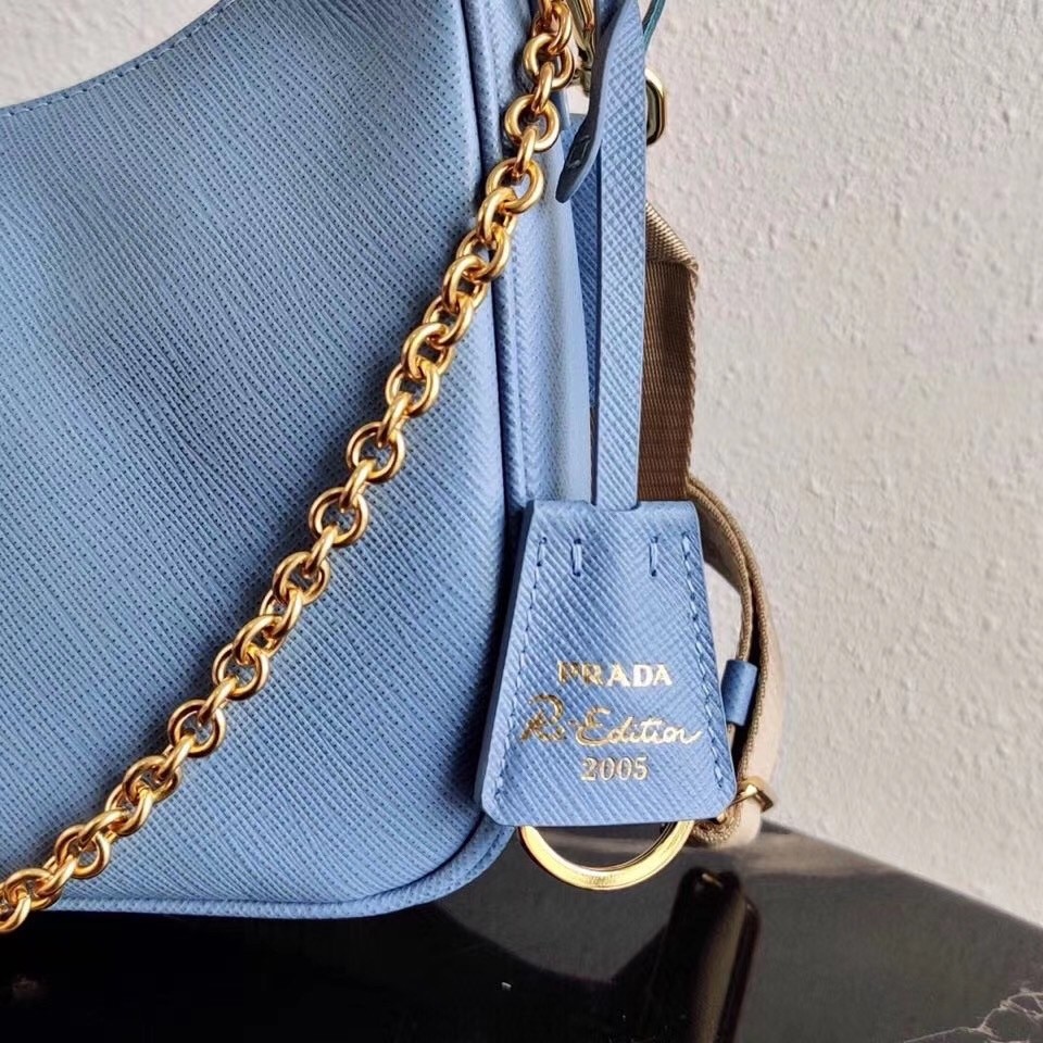 Prada Re-Edition 2005 Shoulder Bag In Blue Saffiano Leather