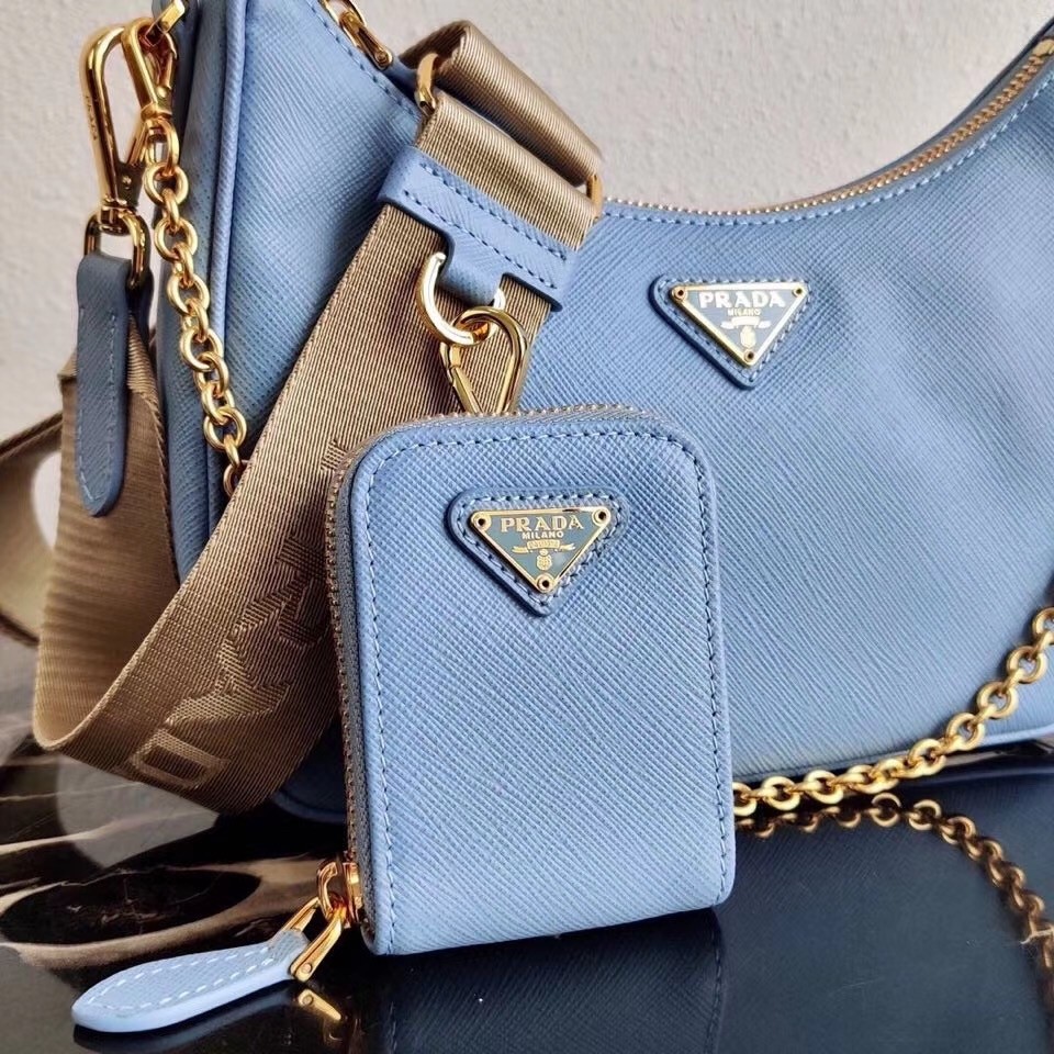 Prada Re-Edition 2005 Shoulder Bag In Blue Saffiano Leather