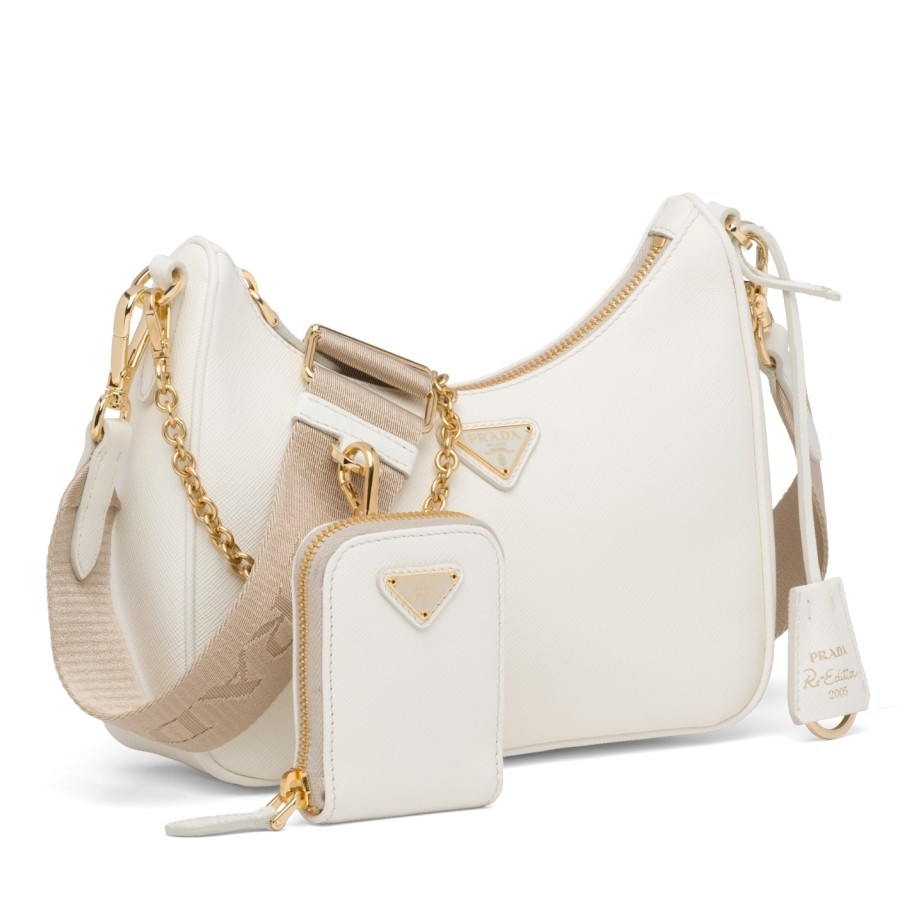 Prada Re-Edition 2005 Shoulder Bag In White Saffiano Leather