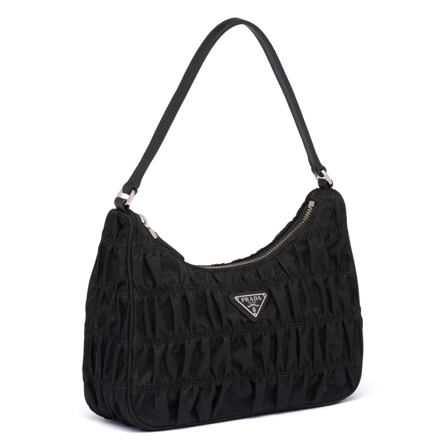 Prada Mini Hobo Bag In Black Nylon and Leather