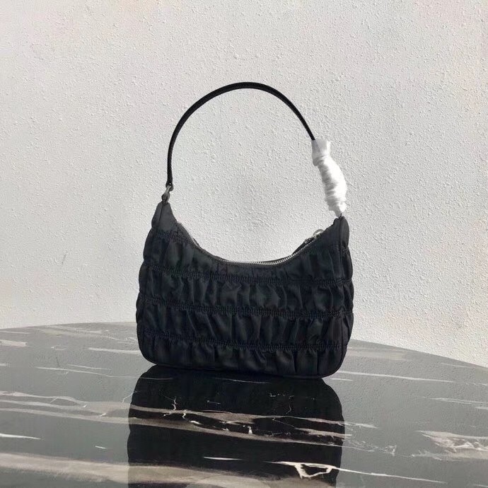 Prada Mini Hobo Bag In Black Nylon and Leather