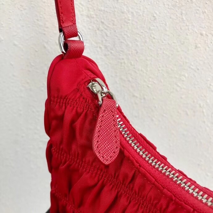 Prada Mini Hobo Bag In Red Nylon and Leather