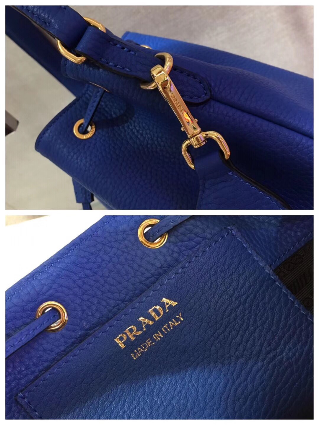 Prada Bucket Bag In Blue Grained Calfskin