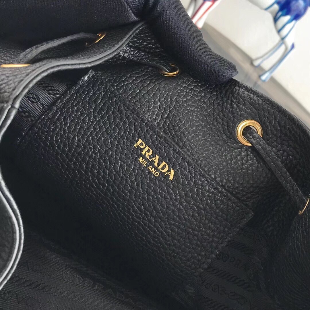 Prada Bucket Bag In Black Grained Calfskin