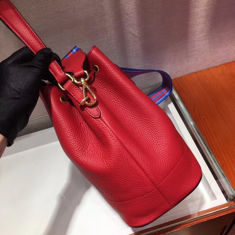 Prada Bucket Bag In Red Grained Calfskin