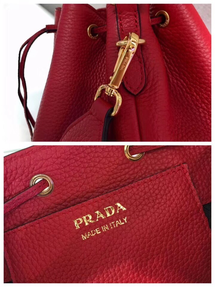 Prada Bucket Bag In Red Grained Calfskin