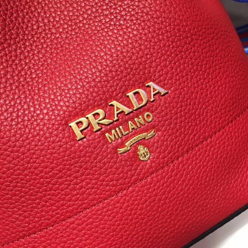 Prada Bucket Bag In Red Grained Calfskin