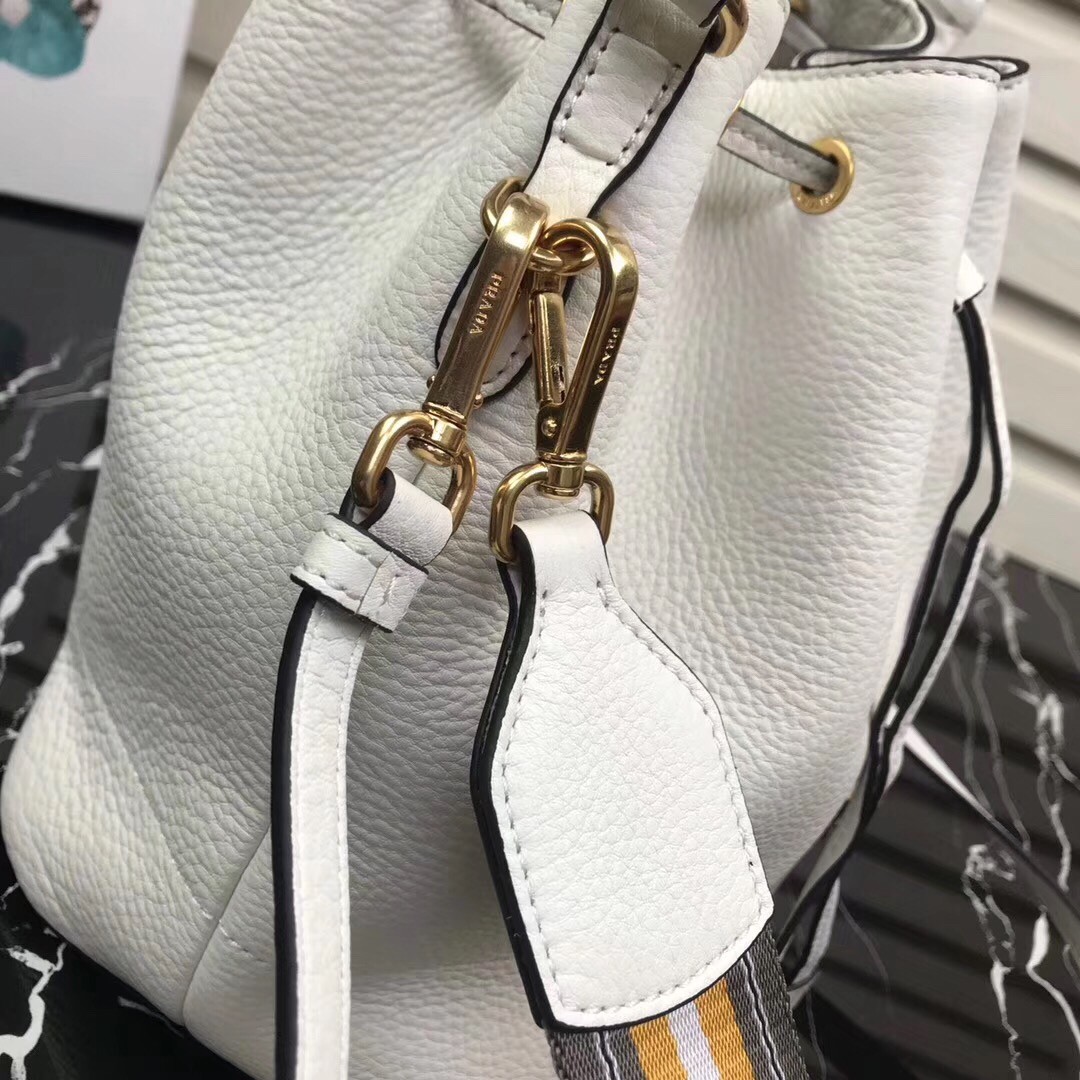 Prada Bucket Bag In White Grained Calfskin