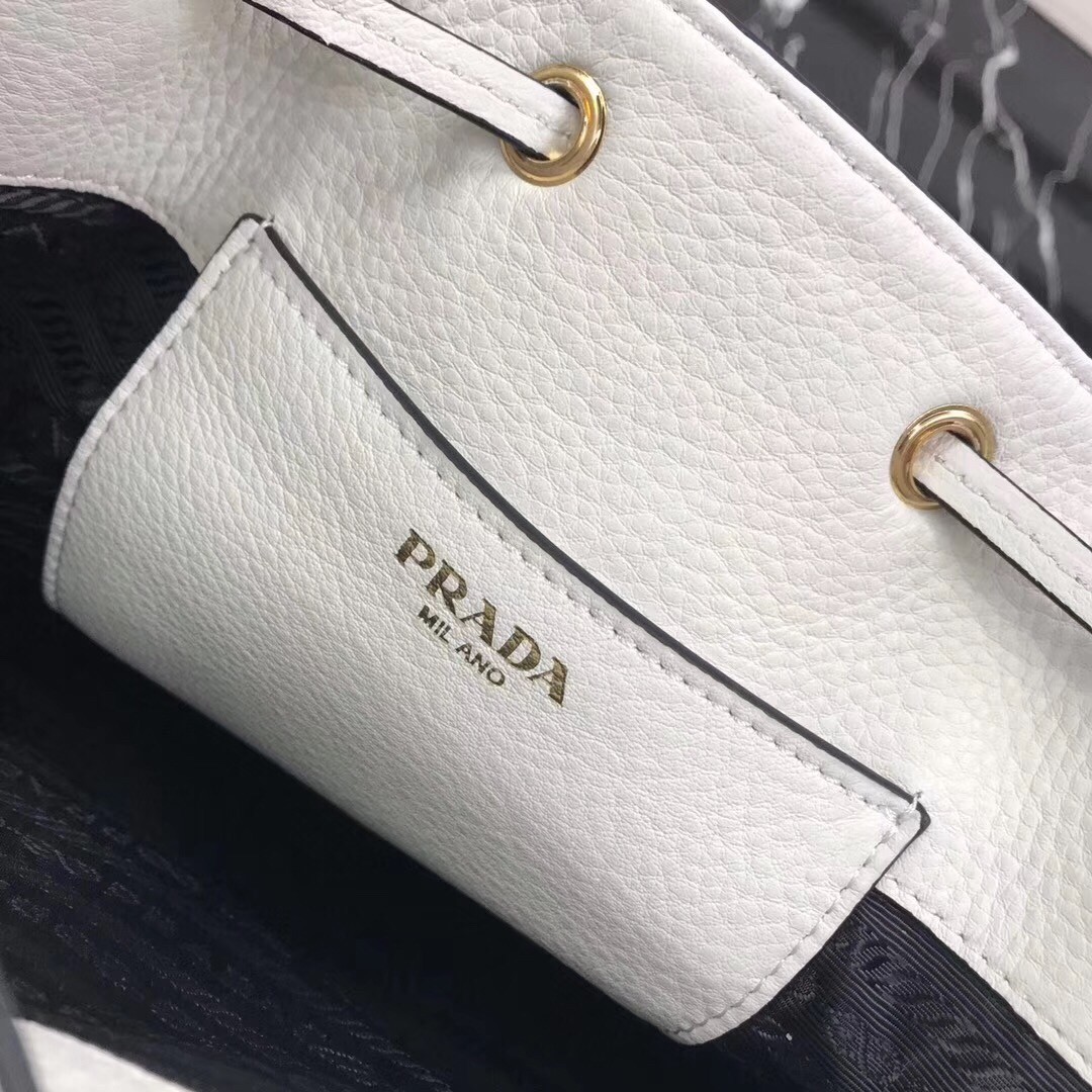 Prada Bucket Bag In White Grained Calfskin