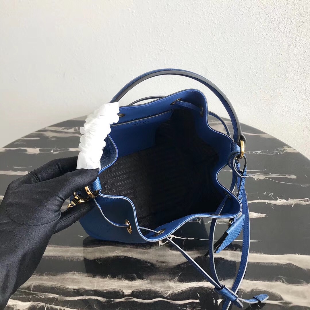 Prada Bucket Bag In Blue Saffiano Leather