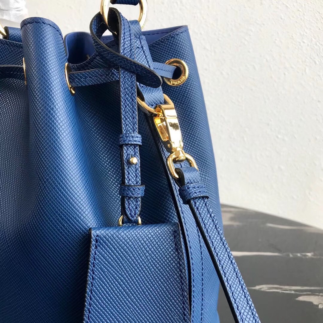 Prada Bucket Bag In Blue Saffiano Leather