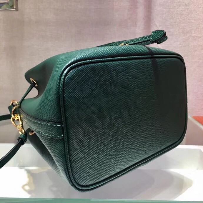 Prada Bucket Bag In Green Saffiano Leather