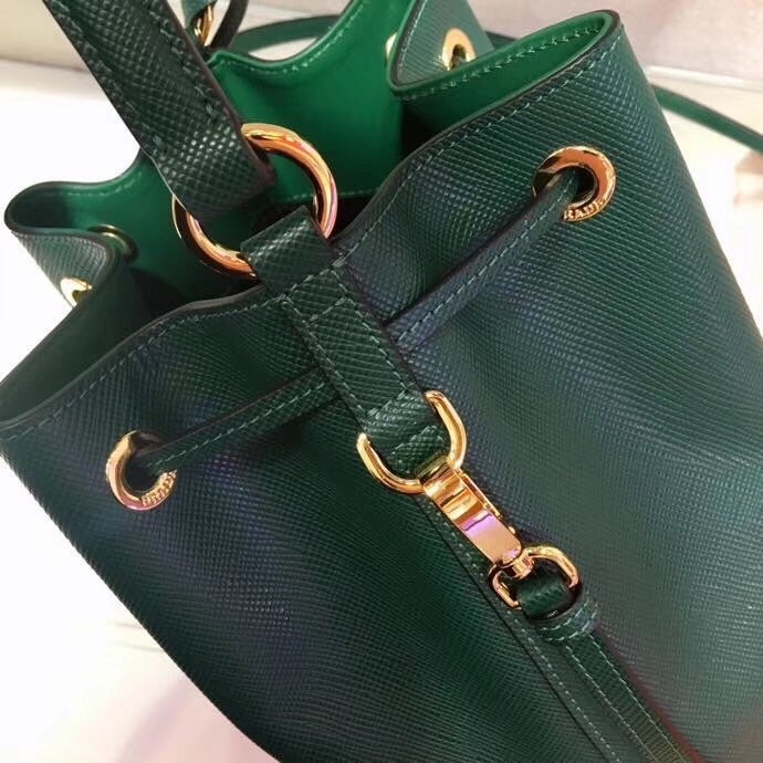 Prada Bucket Bag In Green Saffiano Leather