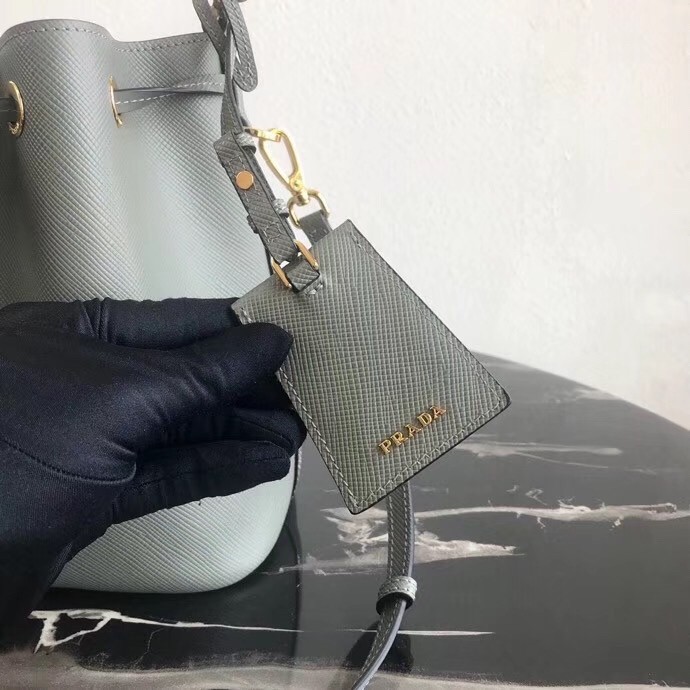 Prada Bucket Bag In Grey Saffiano Leather