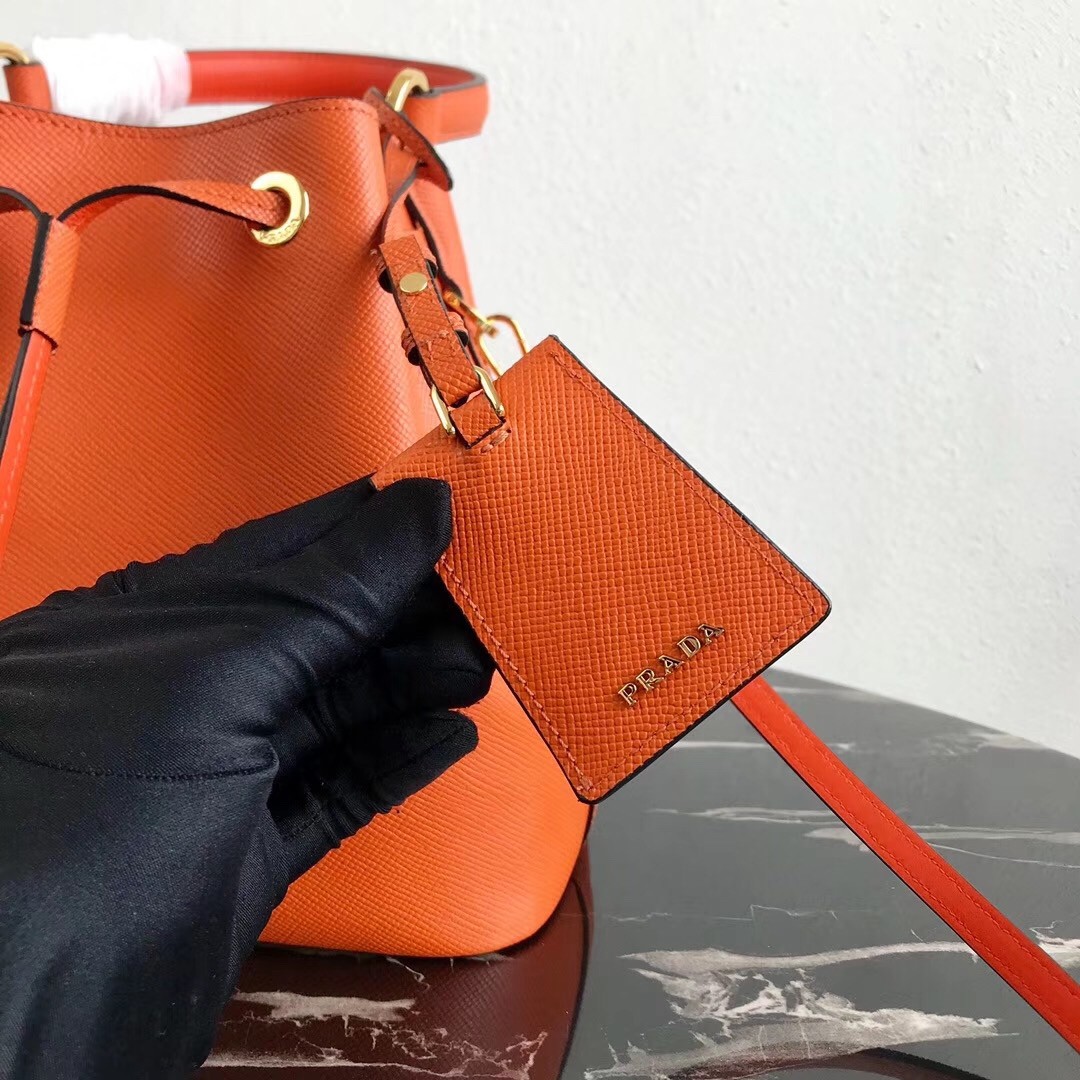 Prada Bucket Bag In Orange Saffiano Leather