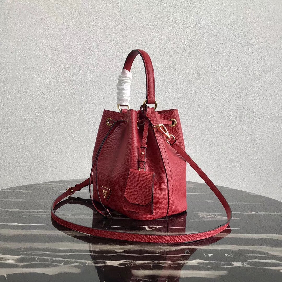 Prada Bucket Bag In Red Saffiano Leather