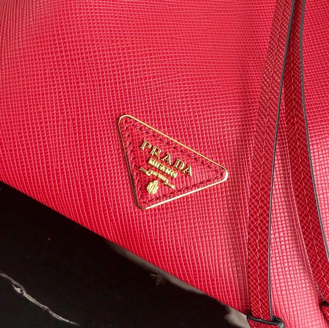 Prada Bucket Bag In Red Saffiano Leather