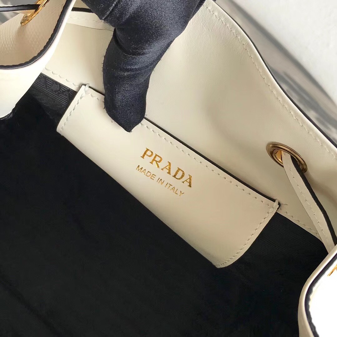 Prada Bucket Bag In White Saffiano Leather