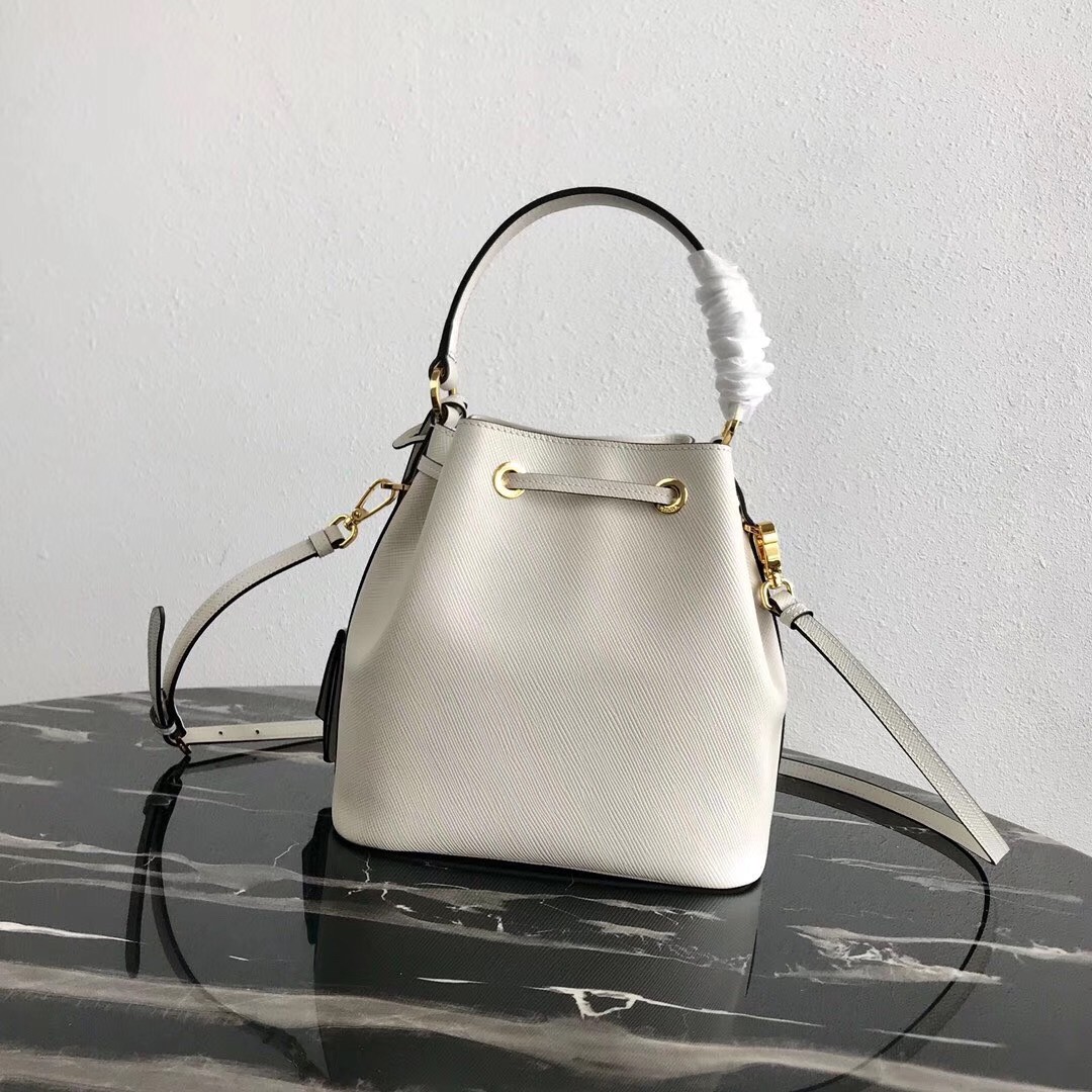 Prada Bucket Bag In White Saffiano Leather