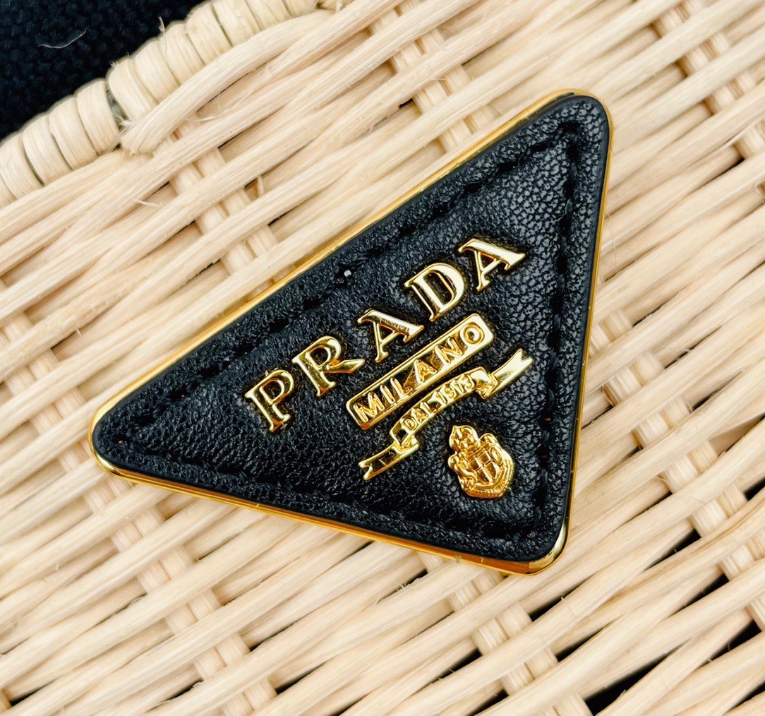 Prada Bucket Bag In Wicker and Black Canvas