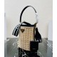 Prada Bucket Bag In Wicker and Black Canvas