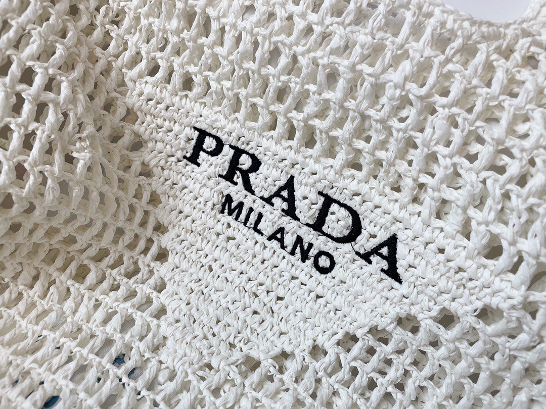 Prada Large Tote Bag In White Raffia